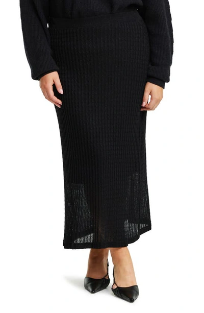 Estelle Oxford Metallic Knit Skirt In Black/ Silver