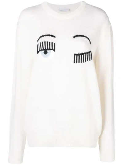 Chiara Ferragni Flirting Intarsia Sweater In White
