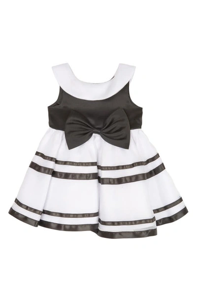 Rare Editions Babies' Stripe Satin Bow Dress In Black