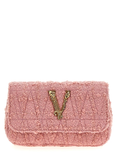 Versace Logo Tweed Crossbody Bag Crossbody Bags In Neutral