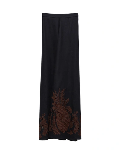 Dorothee Schumacher Linen Midi Skirt With Contrast Broderie Anglaise In Black