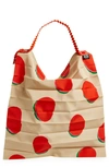 Issey Miyake Bean Dots Pleated Tote In Beige/ Red