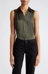 L Agence Emmy Sleeveless Silk Blouse In Army