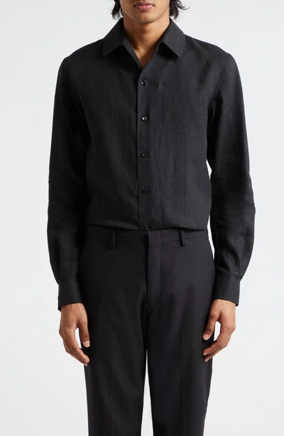 Agnona Linen Button-up Shirt In Black