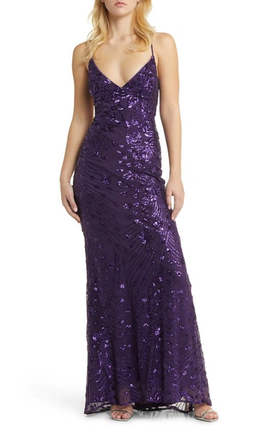 Lulus Photo Finish Sequin High-low Maxi Dress In Purple/ Shiny Purple