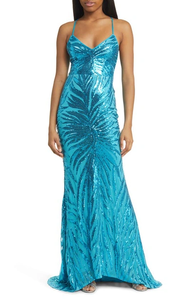 Lulus Sparkle Til Dawn Sequin Mermaid Gown In Shiny Light Blue