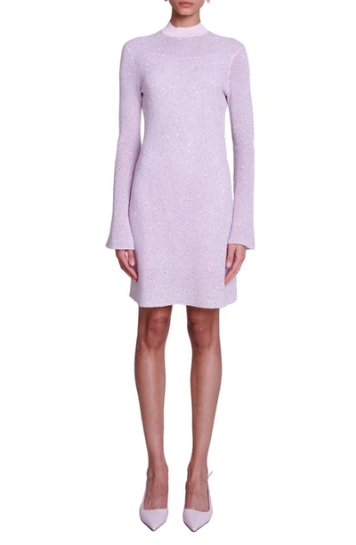 Maje Ravilly Sequin Cutout Bell Sleeve Mesh Dress In Pink