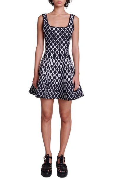 Maje Russel Abstract Print Sleeveless Minidress In Black/white