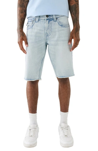 True Religion Brand Jeans Ricky Frayed Straight Leg Denim Shorts In Kolari Light Wash
