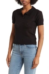 Love By Design Tristan Short Sleeve Crop Polo Sweater In Black