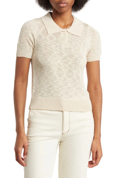 Love By Design Tristan Short Sleeve Crop Polo Sweater In Bleached Sand