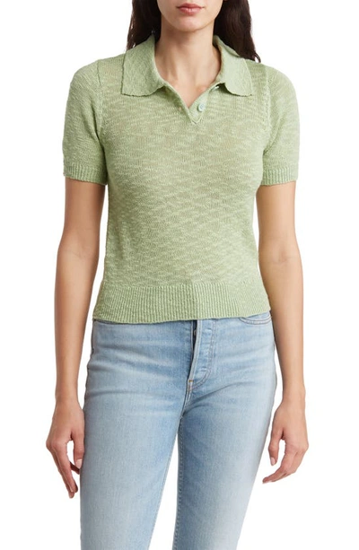 Love By Design Tristan Short Sleeve Crop Polo Sweater In Quiet Green