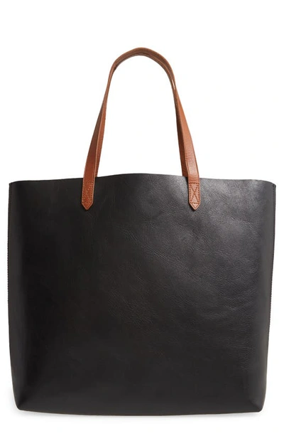 Madewell The Transport Leather Tote In True Black W/ Brown