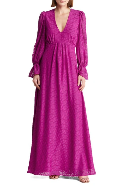 By Design Eva Long Sleeve Maxi Dress In Burgundy