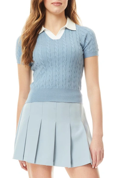 Love By Design Ivy Cable Knit Short Sleeve Top In Dusty Blue