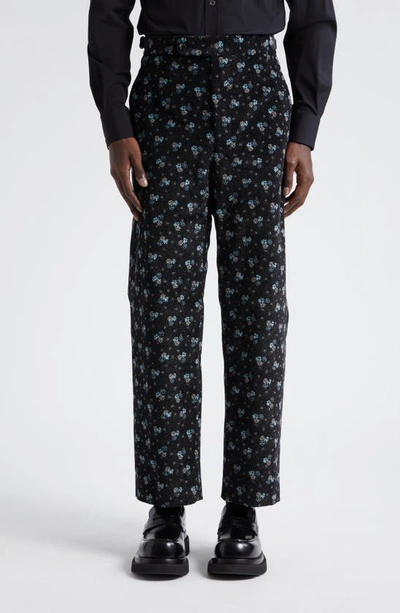 Bode Chicory Floral Cotton Straight Leg Pants In Black Blue