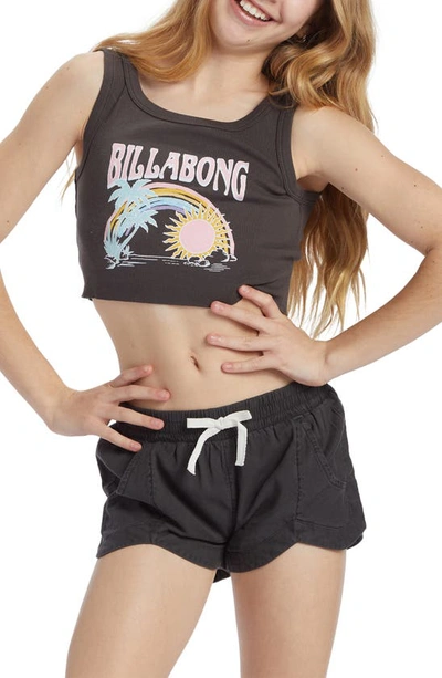 Billabong Kids' Blissed Out Crop Cotton Graphic Tank In Off Black
