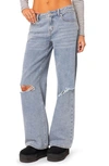 Edikted Debbie Ripped Low Rise Wide Leg Jeans In Light-blue