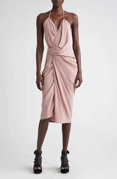 Rick Owens Laura Drape Front Halter Dress In Dusty Pink | ModeSens