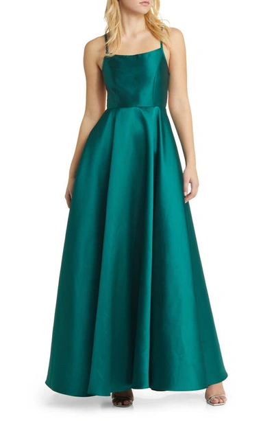 Lulus Fête Fantasy Satin A-line Gown In Dark Green