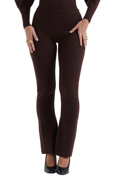 House Of Cb Nereida Rib Flare Pants In Chocolate Brown