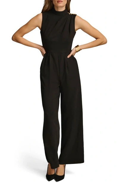 Donna Karan Pleated Sleeveless Straight Leg Jumpsuit In Black