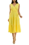 Nina Leonard Tiered Midi Dress In Yellow