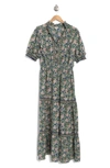 Max Studio Short Sleeve Tiered Maxi Dress In Blpkglrd