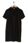 Max Studio Short Sleeve Twill Shift Dress In Black