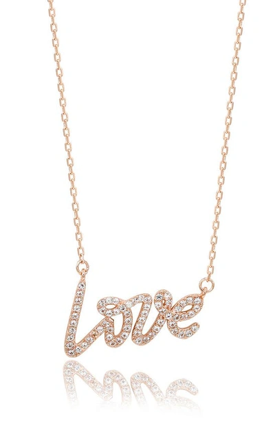 Suzy Levian Cz Pavé Love Necklace In Rose