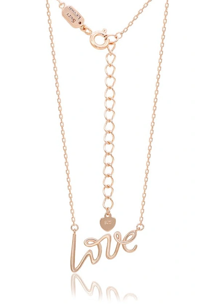 Suzy Levian Love Script Necklace In Rose
