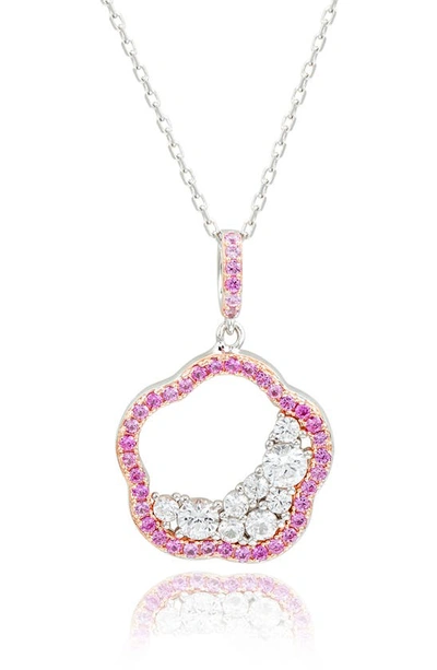 Suzy Levian Sterling Silver Pink Sapphire & Lab Created White Sapphire Flower Pendant Necklace