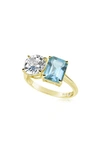 Suzy Levian Sterling Silver Two-stone Ring In Gold/ Blue