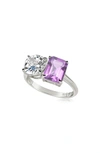 Suzy Levian Sterling Silver Two-stone Ring In Silver/ Purple