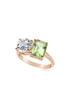Suzy Levian Sterling Silver Two-stone Ring In Rose Gold/ Green