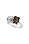 Suzy Levian Sterling Silver Two-stone Ring In Silver/ Brown