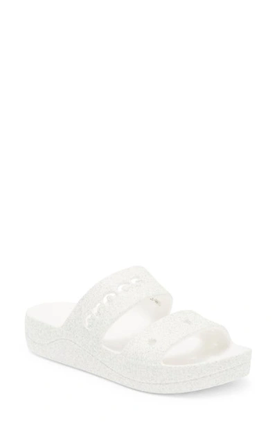 Crocs Baya Platform Glitter Sandal In White