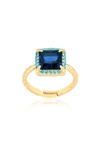 Gabi Rielle Cubic Zirconia Square Halo Adjustable Ring In Gold/turquoise