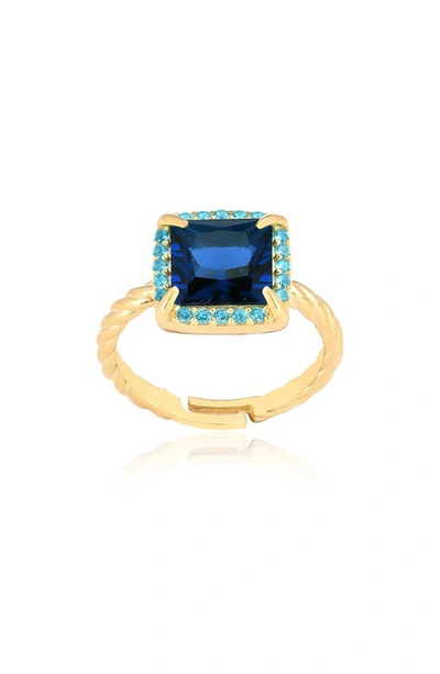 Gabi Rielle Cubic Zirconia Square Halo Adjustable Ring In Gold