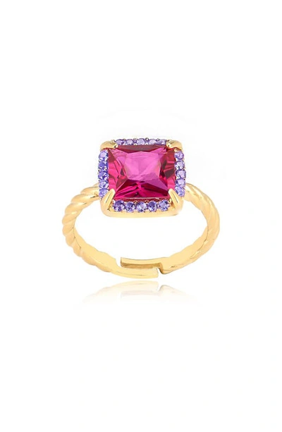 Gabi Rielle Cubic Zirconia Square Halo Adjustable Ring In Gold