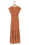 Max Studio Pebble Crepe Flutter Sleeve Maxi Dress In Pottery