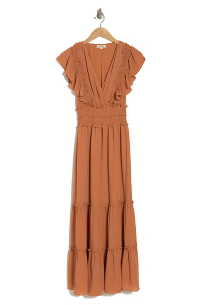 Max Studio Pebble Crepe Flutter Sleeve Maxi Dress In Pottery