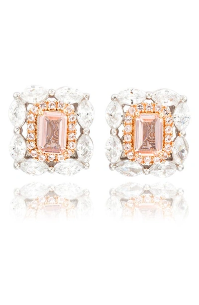 Suzy Levian Sterling Silver Emerald Cut Cz Stud Earrings In Pink