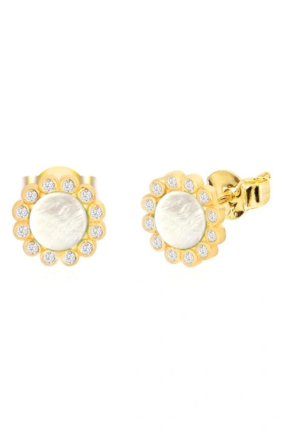 Gabi Rielle Sunlite Pavé Cz & Mother Of Pearl Stud Earrings In Gold
