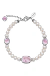 Samuel B. Sterling Silver 7–8mm Pearl & Pink Mother-of-pearl Station Bracelet In Pink/ White