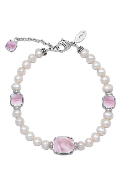 Samuel B. Sterling Silver 7–8mm Pearl & Pink Mother-of-pearl Station Bracelet In Pink/ White