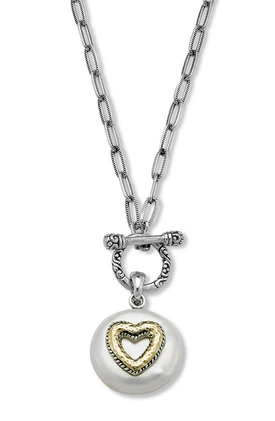 Samuel B. Heart Motif Coin Pearl Pendant Necklace In White