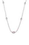 Samuel B. Sterling Silver Pink Mother-of-pearl Station 7–8mm Pearl Necklace In Pink/ White