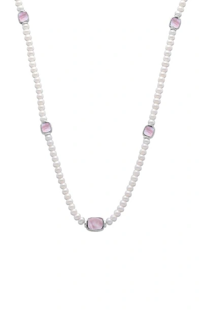Samuel B. Sterling Silver Pink Mother-of-pearl Station 7–8mm Pearl Necklace In Pink/ White