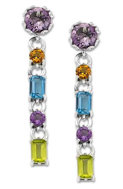Samuel B. Multi Stone Drop Earrings In Silver/ Purple Multi